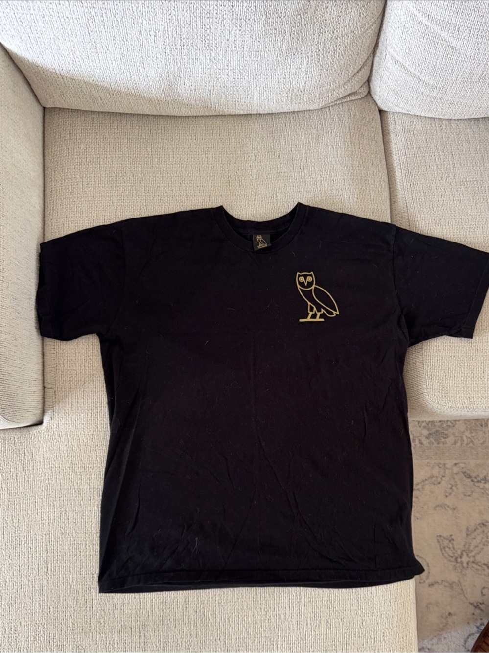 OVO Black Tee with Gold Owl Chest Print